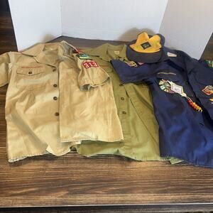 vintage Boys Scouts of America uniform shirts Lot Of 3 Size Kids 16 Green (1)